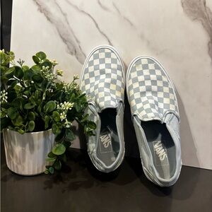 Vans Gray and White Checkered Slip-On Loafers